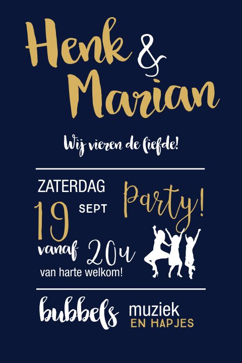 Uitnodiging huwelijksverjaardag met vrolijke lettertypes