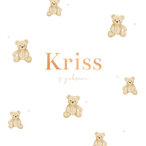 Geboortekaartje met teddyberen en koperfolie