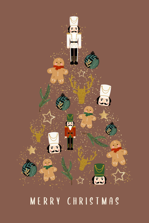 Kerstkaart met icoontjes in vorm van kerstboom