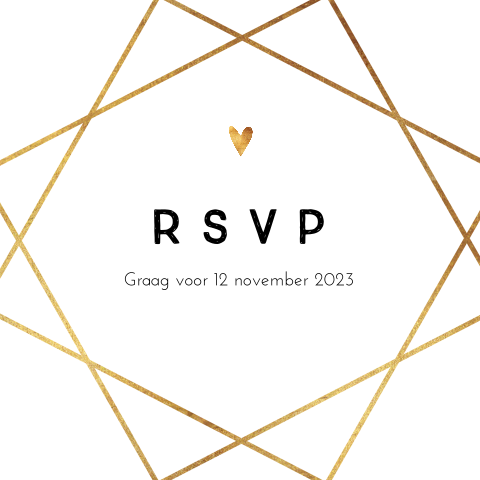 Chique en hippe RSVP kaart met geometrische lijnen in goud