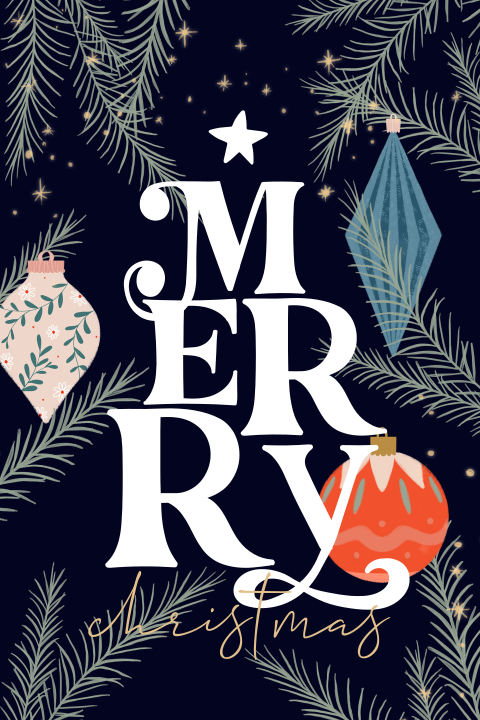 Stijlvolle kerstkaart met ornamenten