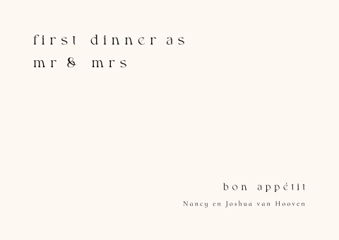 Placemat bruiloft minimalistisch typografisch in zwart wit