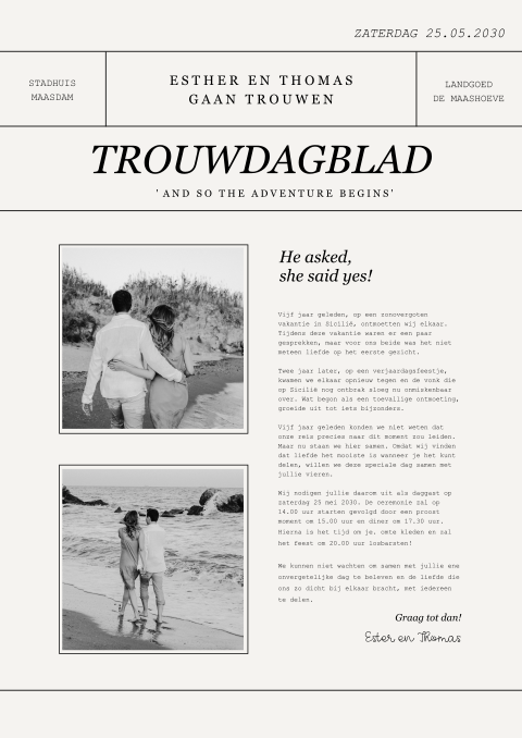 Trouwkrant trouwkaart met collage