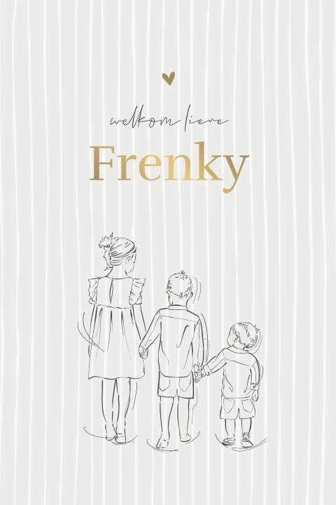 Geboortekaartje broertje in groen met lijntekening en mat goudfolie