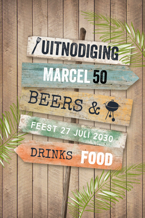 Tuinfeest bbq uitnodiging vijftigste verjaardag stoer