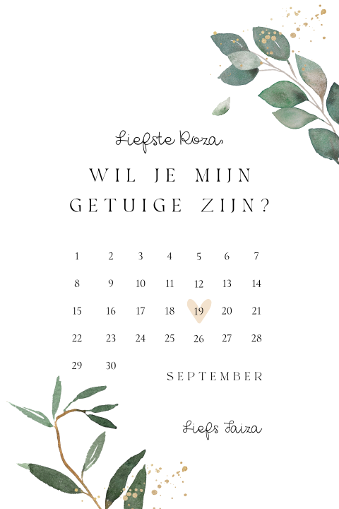 Getuige vragen kaart met eucalyptus en kalender