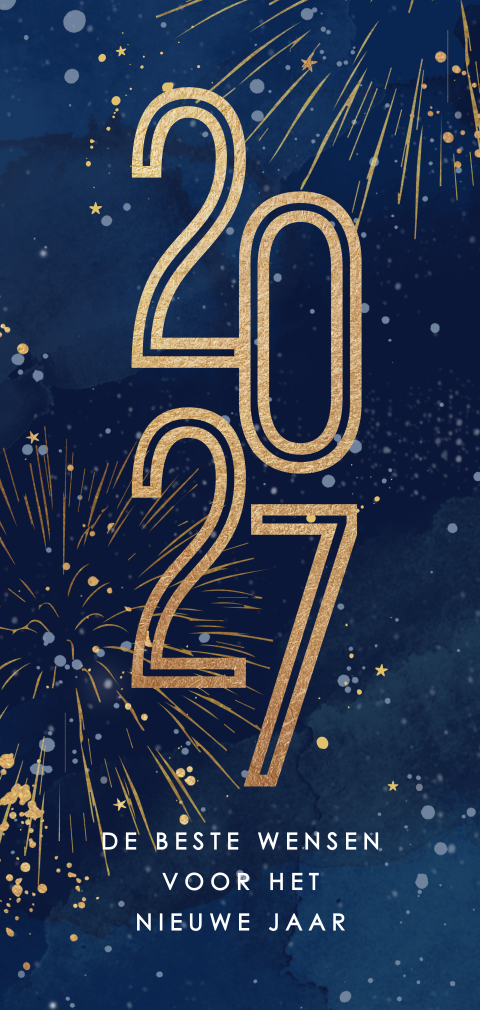 Feestelijke nieuwjaarskaart met jaartal en vuurwerk