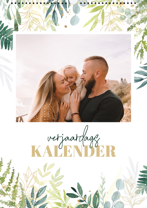 Botanische verjaardagskalender met familiefoto's