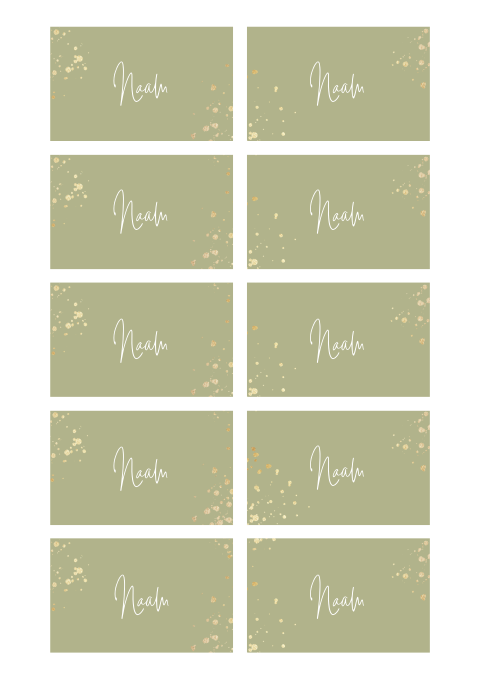 Naamkaartjes in groen met spetters 21 diner