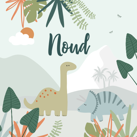 Stoer geboortekaartje jongen met dino's