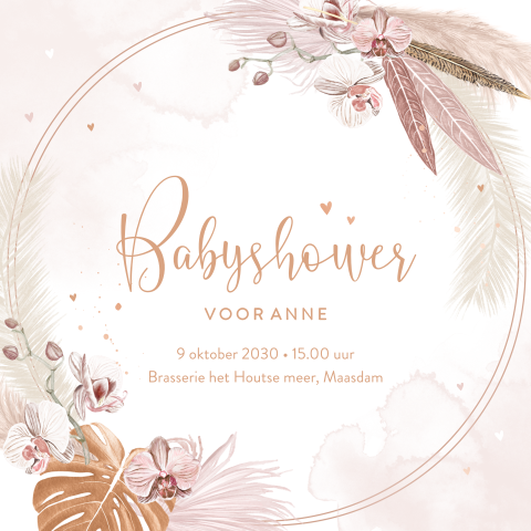 Uitnodiging babyshower roze met bloemen