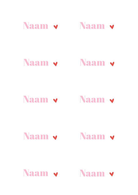 Vrolijke naamkaartjes in roze en rood