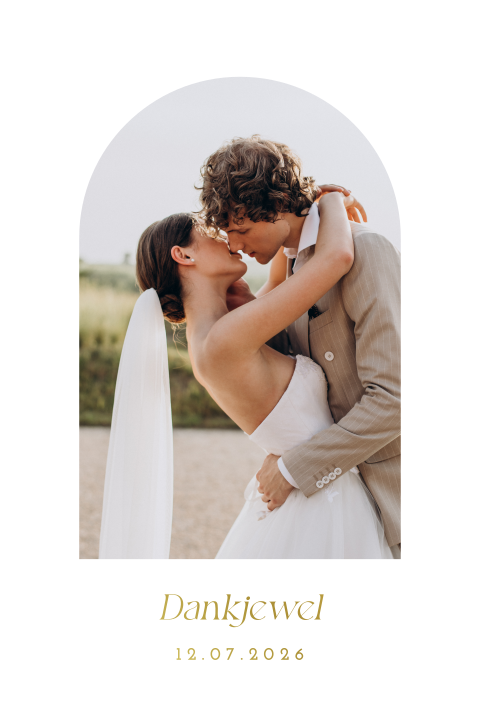 Bedankkaart bruiloft fotoframe met goudfolie