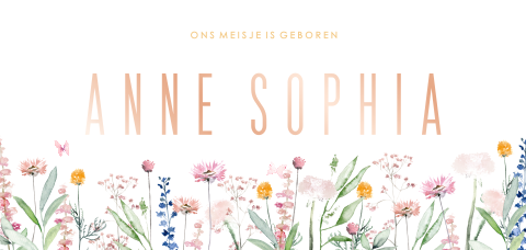 Floral geboortekaartje meisje met folie