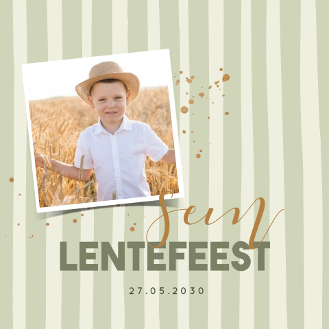 Lentefeest uitnodiging groene strepen met foto