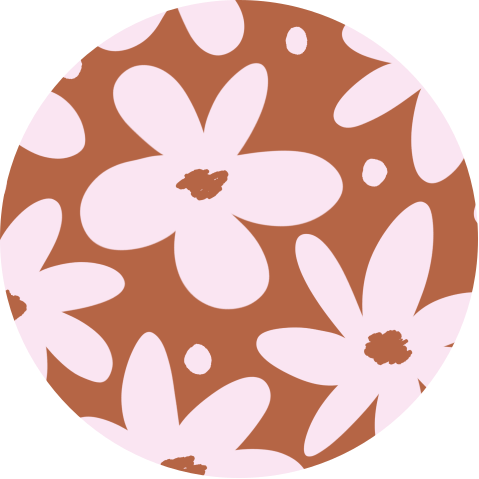 Muurcirkel met bloemendesign in roze en roodbruin
