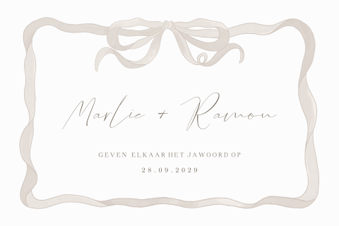 Klassieke trouwkaart met een getekend grijs strikje