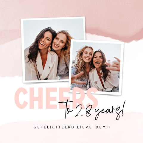 Wenskaart verjaardag vrouw met foto's en roze watercolour elementen