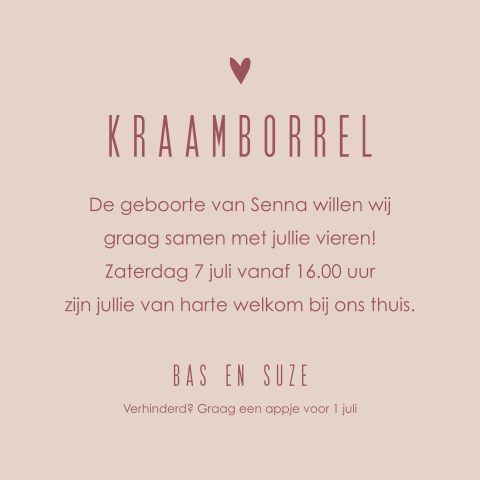 Kraamborrelkaartje minimalistisch met hartje