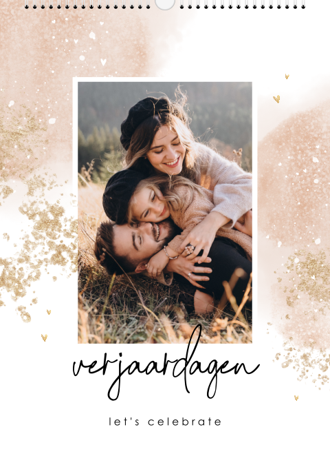 Verjaardagskalender met familiefoto en watercolour