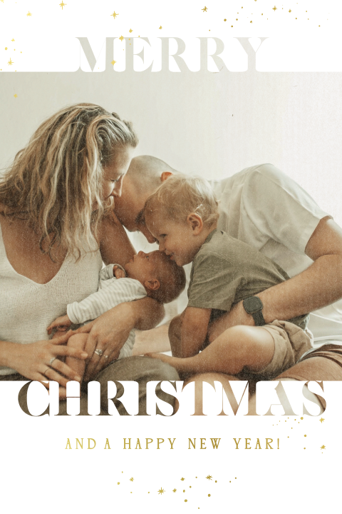 Persoonlijke kerstkaart met goudfolie en foto