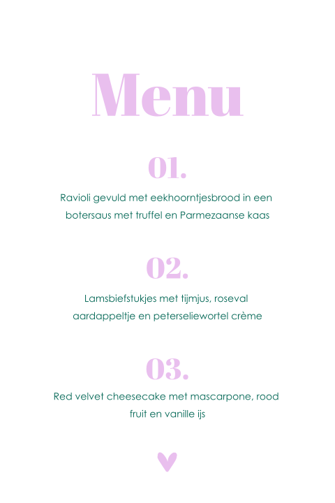 Menukaart colourblocking paars-groen