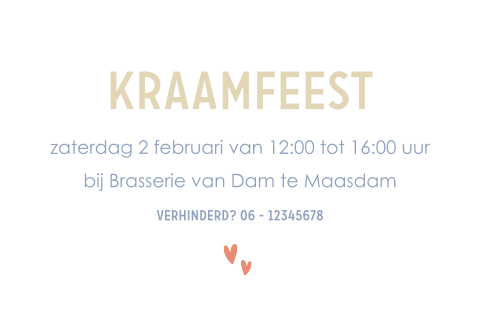 Neutraal kraamborrelkaartje met hartjes