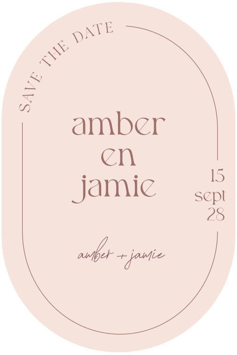 Save the date kaart ovale vorm zachtroze neutraal