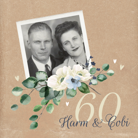 Jubileumkaart 60 jaar getrouwd met trouwfoto