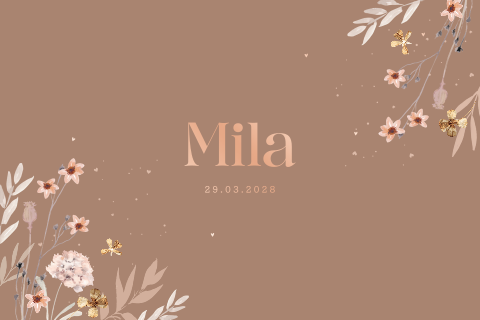 Geboortekaartje met bloemen en roséfolie