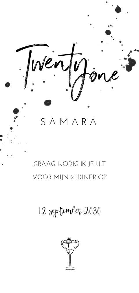 21 diner uitnodiging hip in zwart wit met spetters