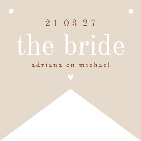Stoelbordje bruiloft "The Bride" in neutrale kleuren