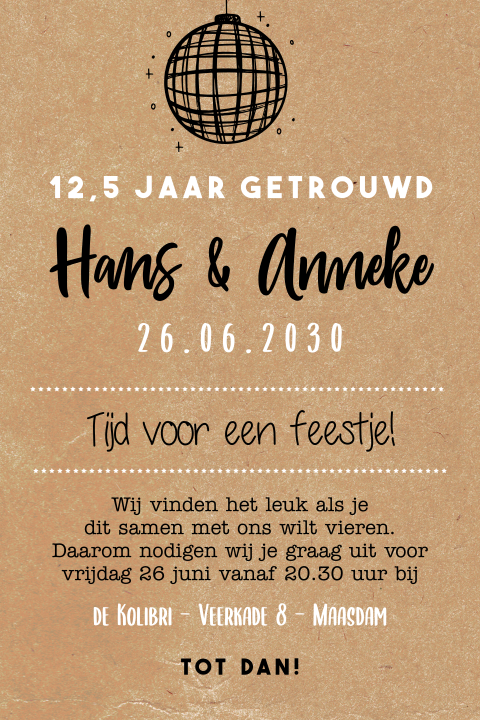 Jubileum uitnodiging 12,5 jaar getrouwd met kraft look