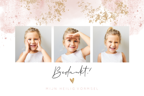 Vormsel bedankkaart met water color en gouden details