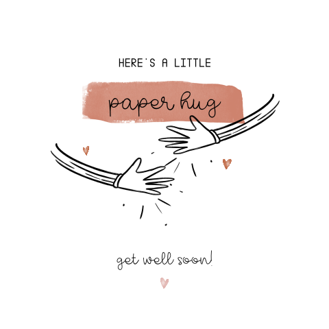 Beterschap kaart met illustratie van een paper hug en hartjes