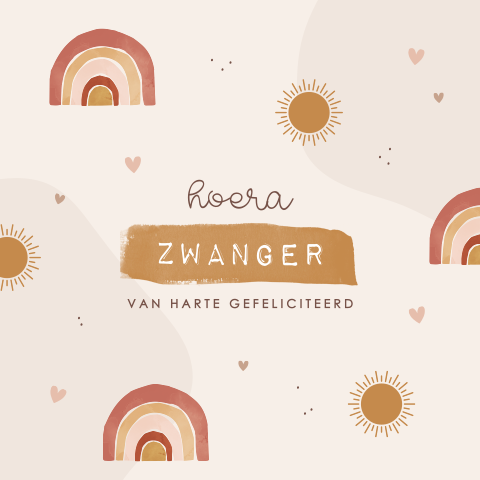 Vrolijke felicitatiekaart zwanger regenboog zon