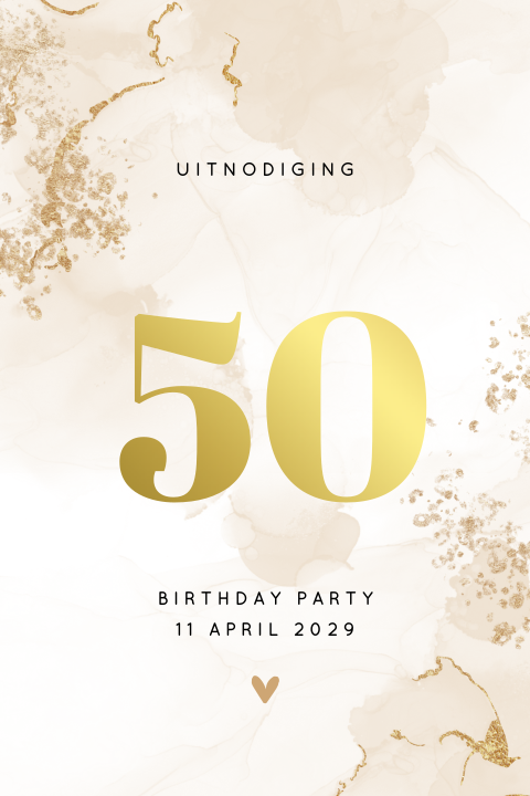 Uitnodiging verjaardag 50 met watercolor en goudfolie