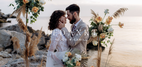 Bedankkaart bruiloft langwerpig met foto