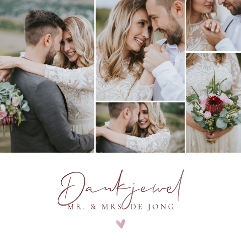 Bedankkaart bruiloft met fotocollage en hoogglans