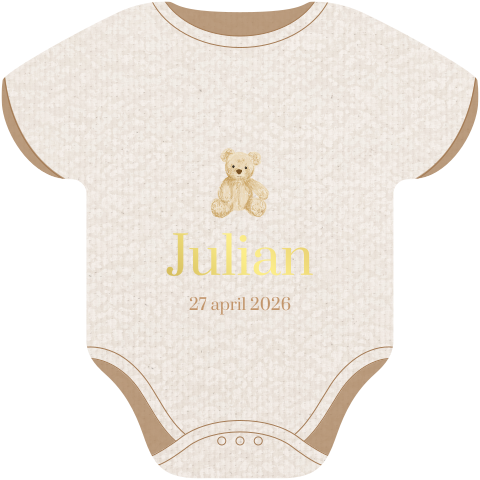 Geboortekaartje jongen romper met goudfolie