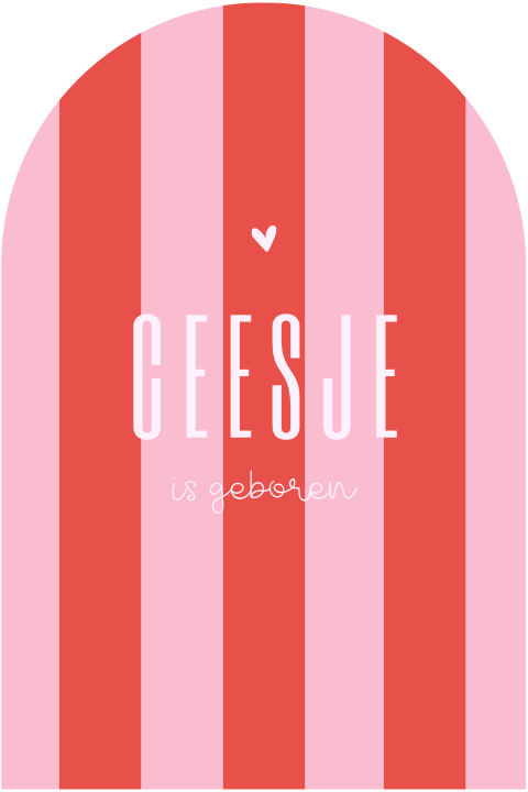 Geboortekaartje in boogvorm met colourblocking in roze