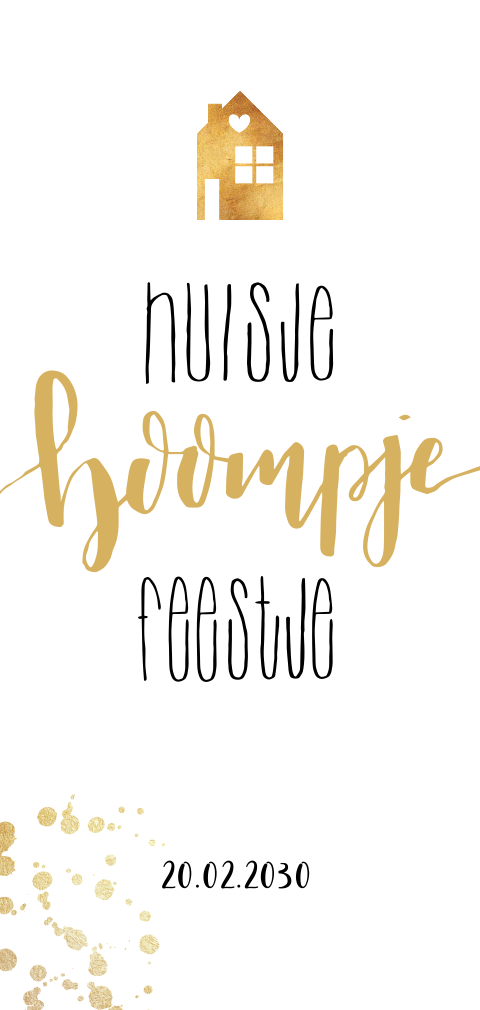 Uitnodiging housewarming met gouden silhouet huisje