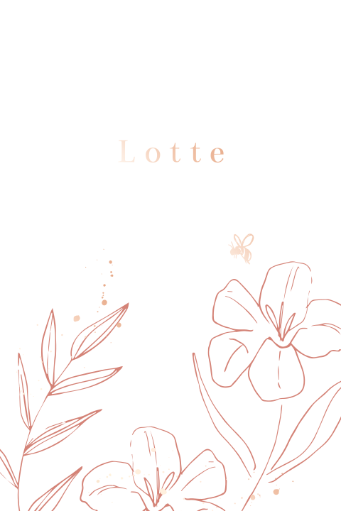 Geboortekaartje met illustratie van bloemen en roségoudfolie