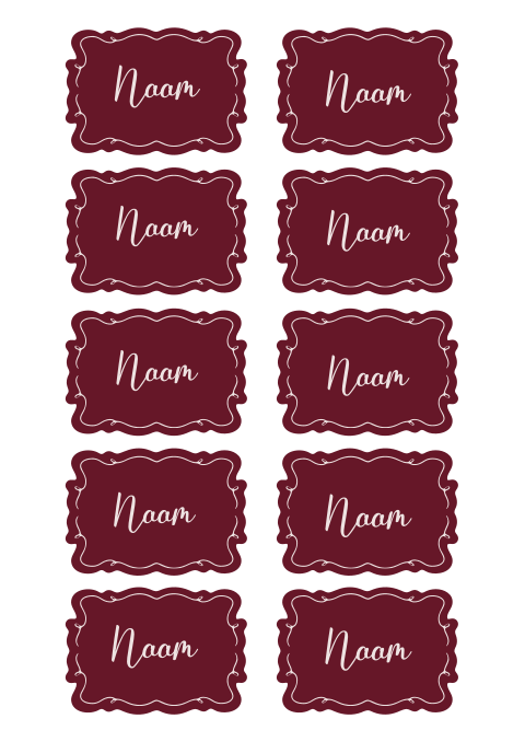 Trendy naamkaartjes bruiloft in rood met sierlijke rand