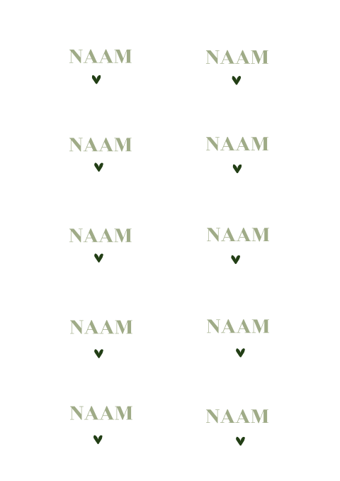 Naamkaartjes met tekst en hartje in groen