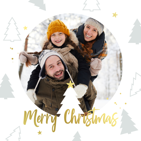 Kerstkaart met ronde foto en goudfolie