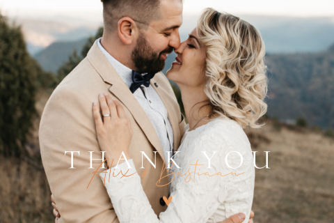 Bedankkaart trouwen in beige tint met foto en koperfolie