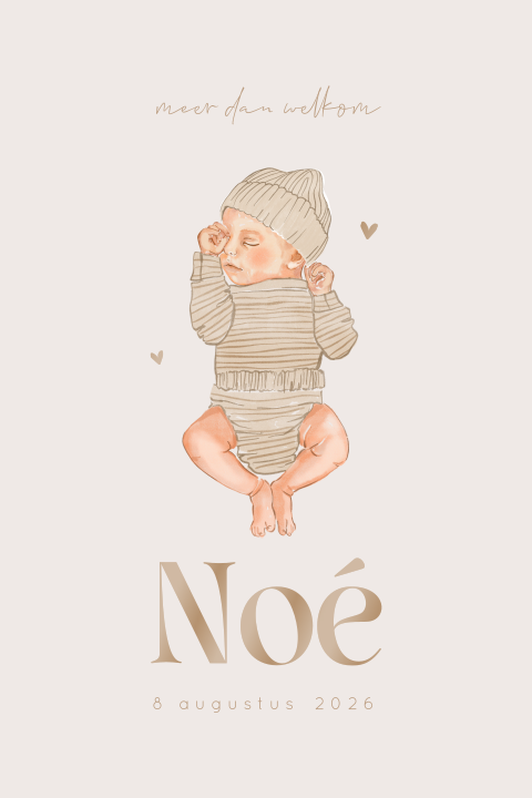 Geboortekaartje jongen met tekening van slapende baby