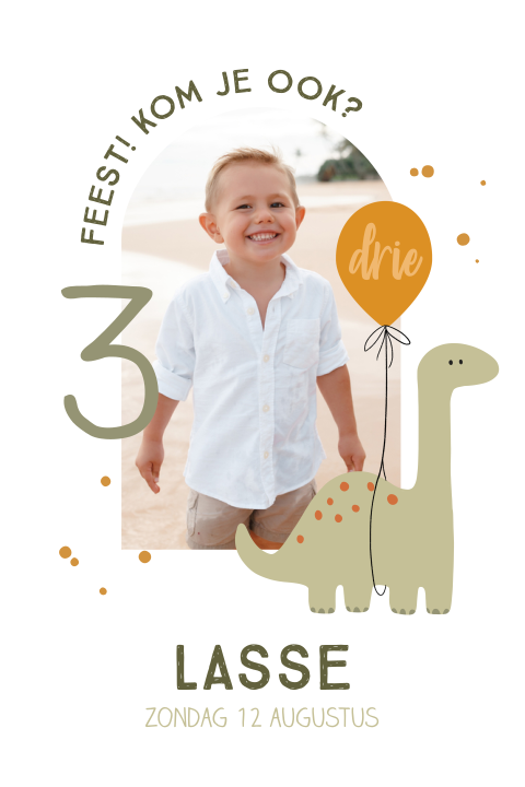 Uitnodiging kinderfeestje met dino en foto