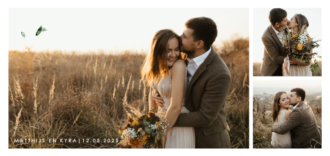Stijlvolle bedankkaart bruiloft met drie foto's